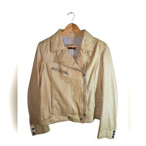 Vintage Yogo by Goes Women's  Tan Lambskin Leather Moto Jacket Size L